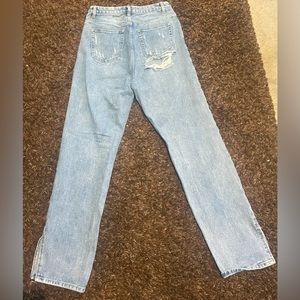 High waisted split hem jeans bum distress